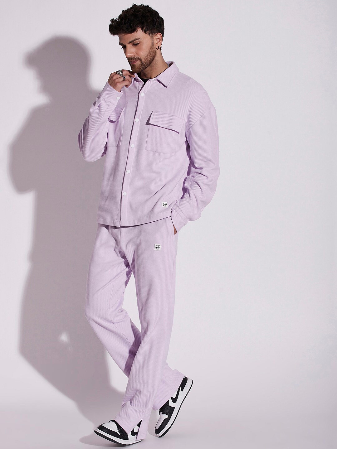 

FUGAZEE Lavender Striped Shirt With Trousers