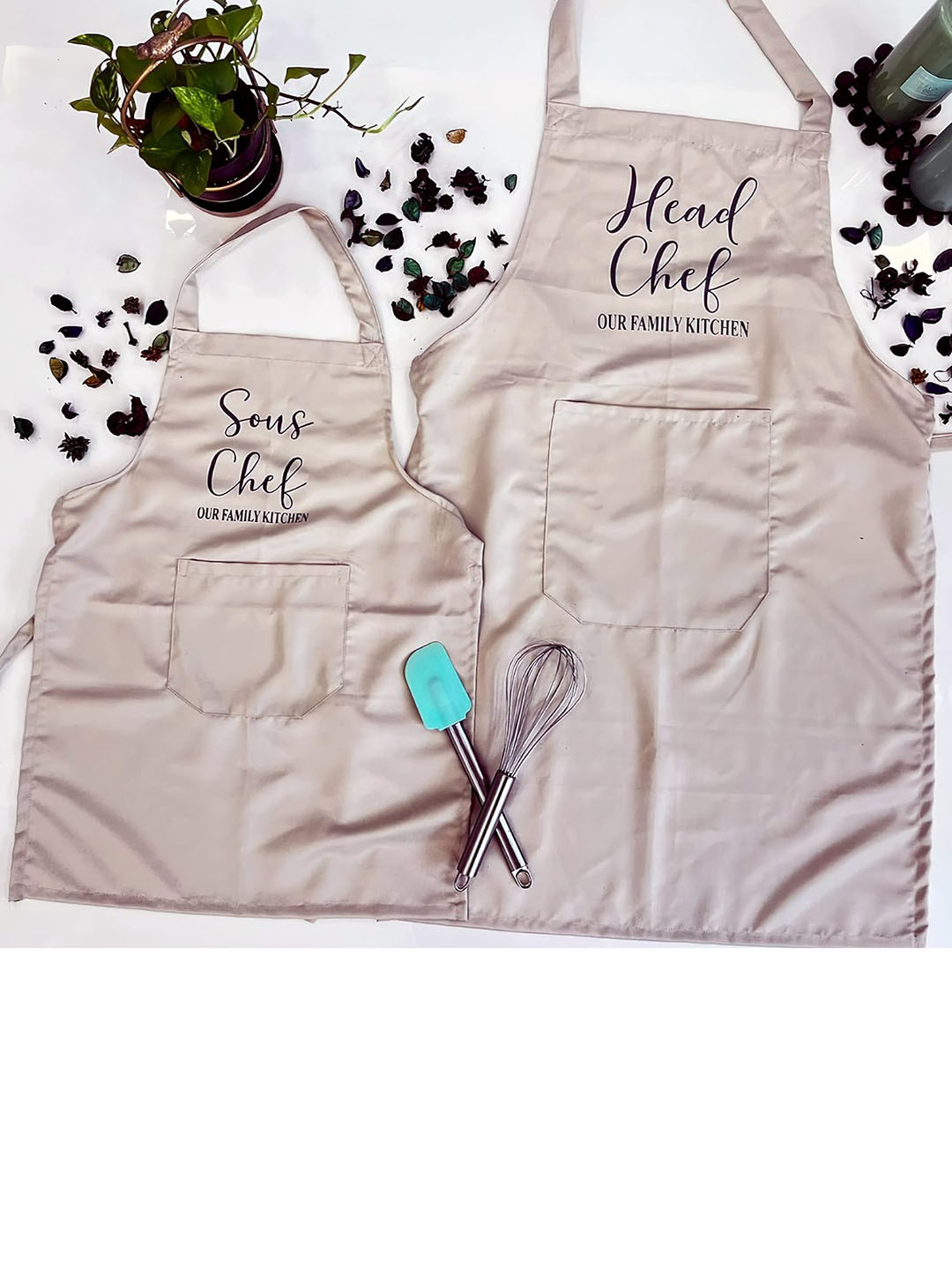 

MELBIFY Brown 2-Pieces Printed Cotton Aprons