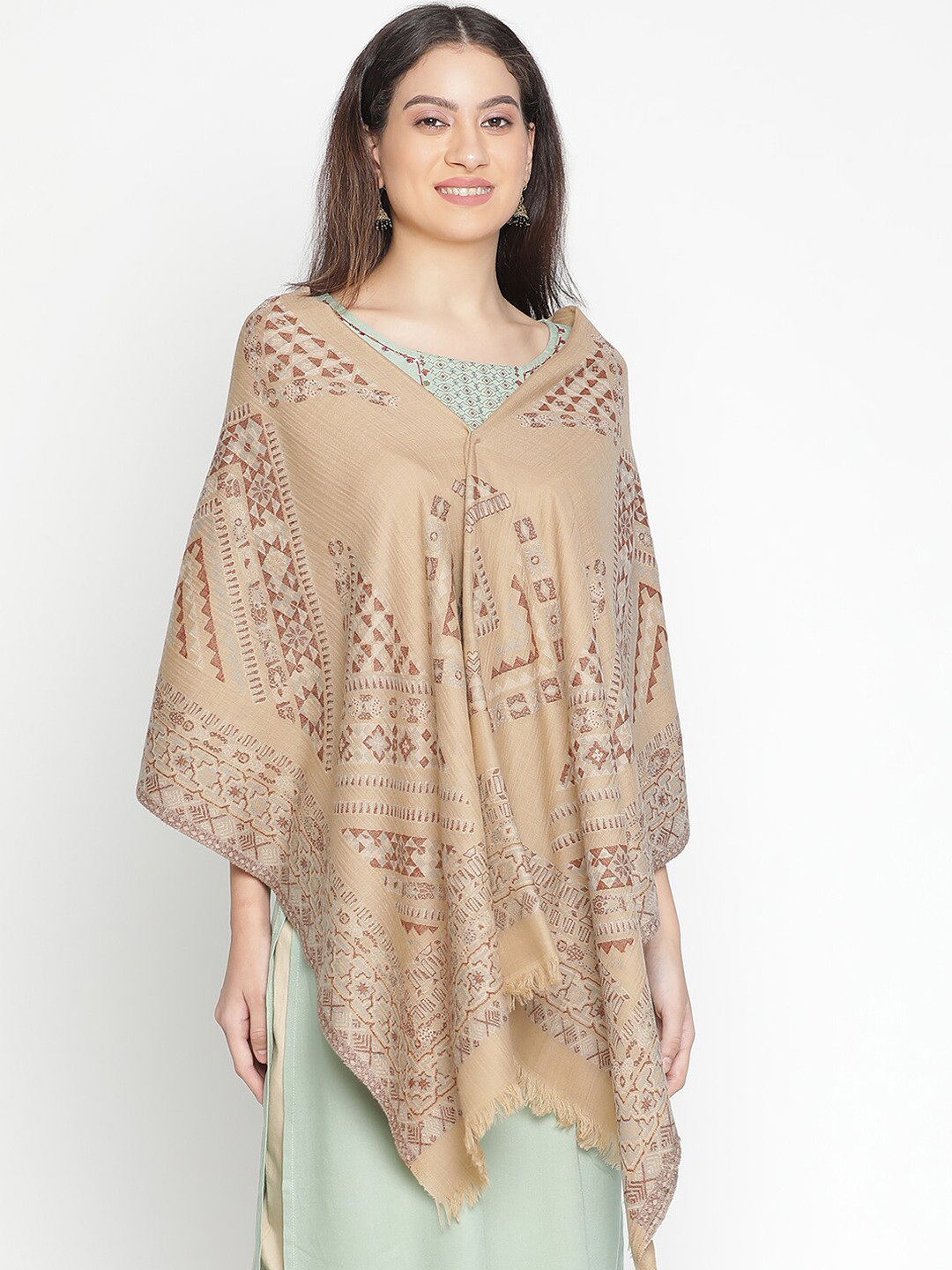 

SHINGORA Abstract Woven Design Pure Wool Shawl, Beige