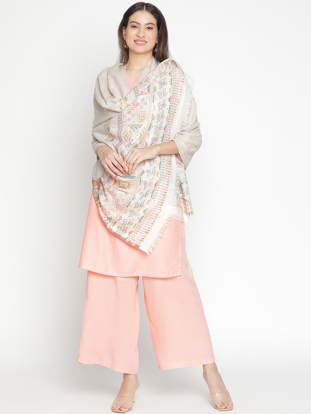 

SHINGORA Abstract Printed Pure Wool Shawl, Off white