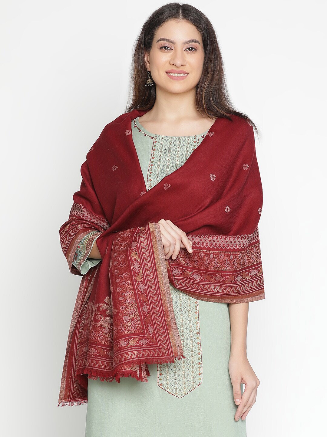 

SHINGORA Ethnic Motifs Woven Design Shawl, Maroon