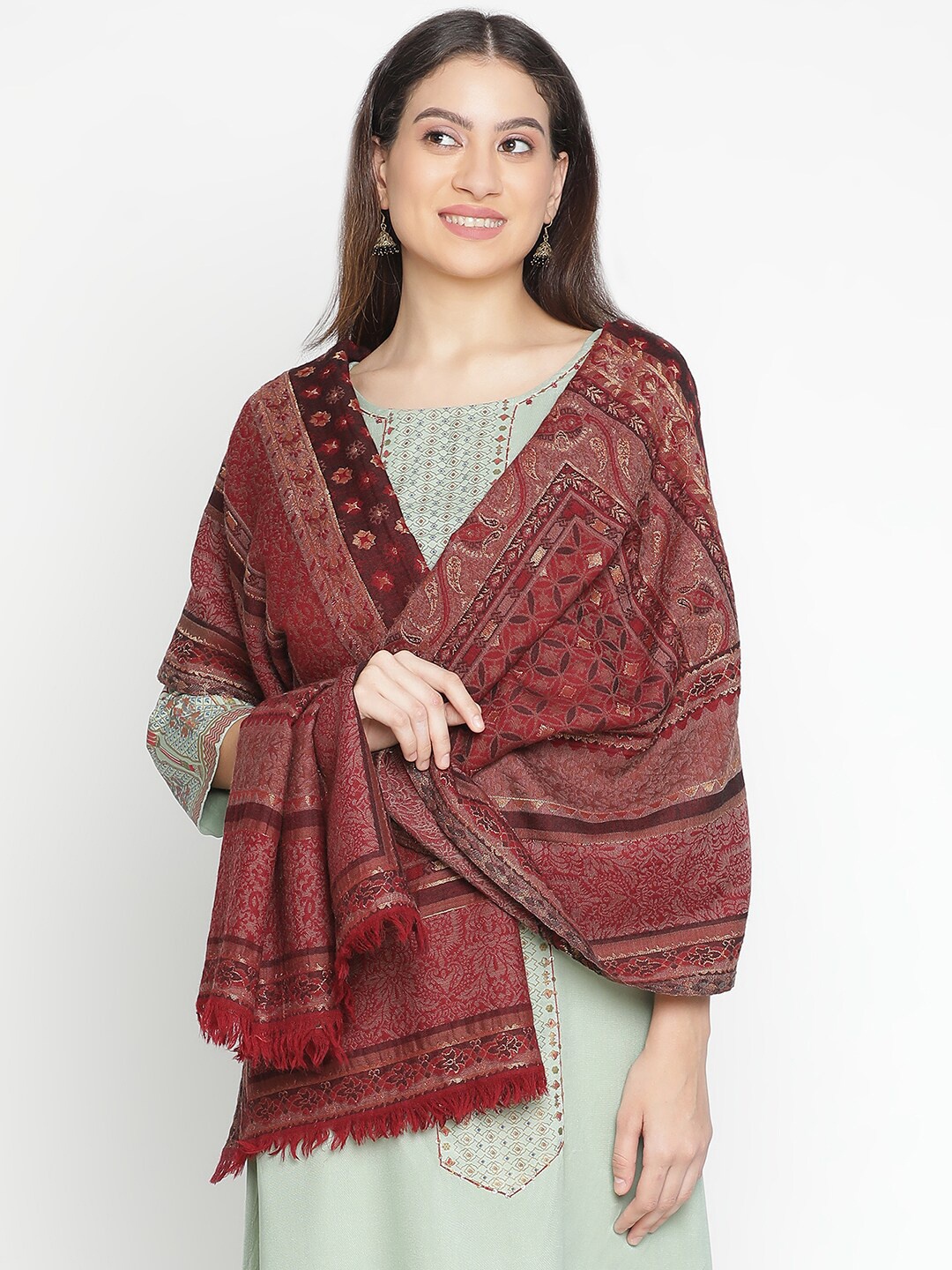

SHINGORA Floral Woven Design Shawl, Maroon