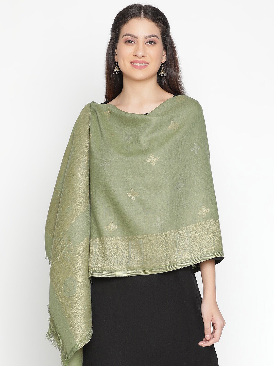 

SHINGORA Ethnic Motifs Woven Design Shawl, Green