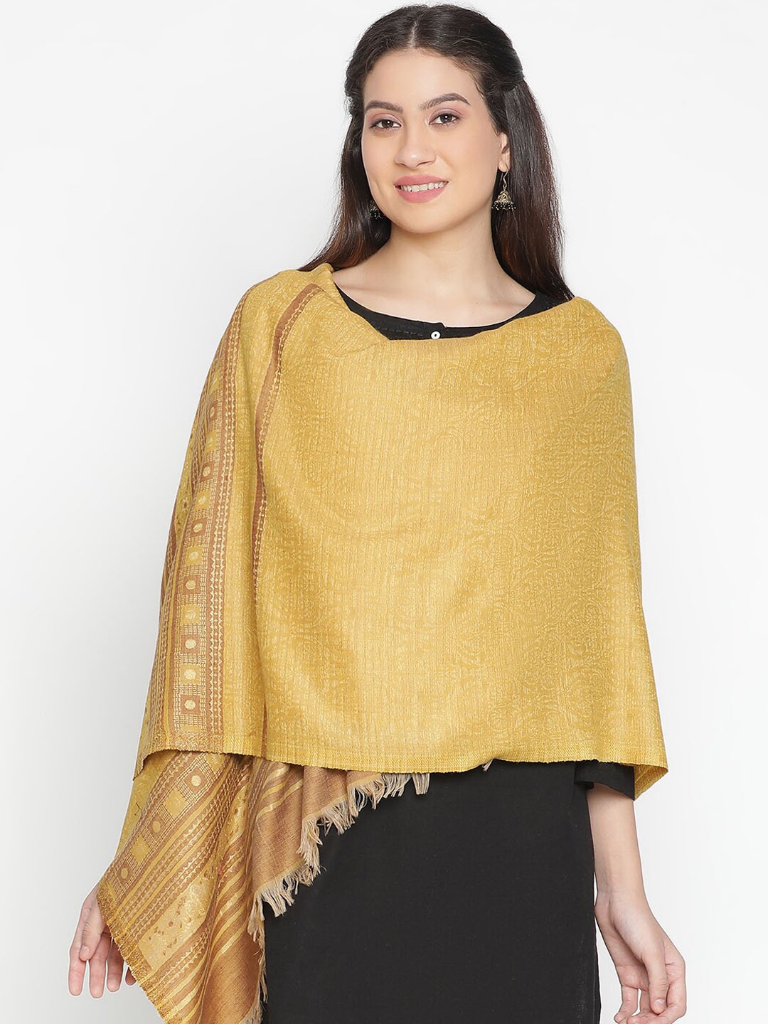 

SHINGORA Geometric Woven-Design Woollen Shawl, Mustard