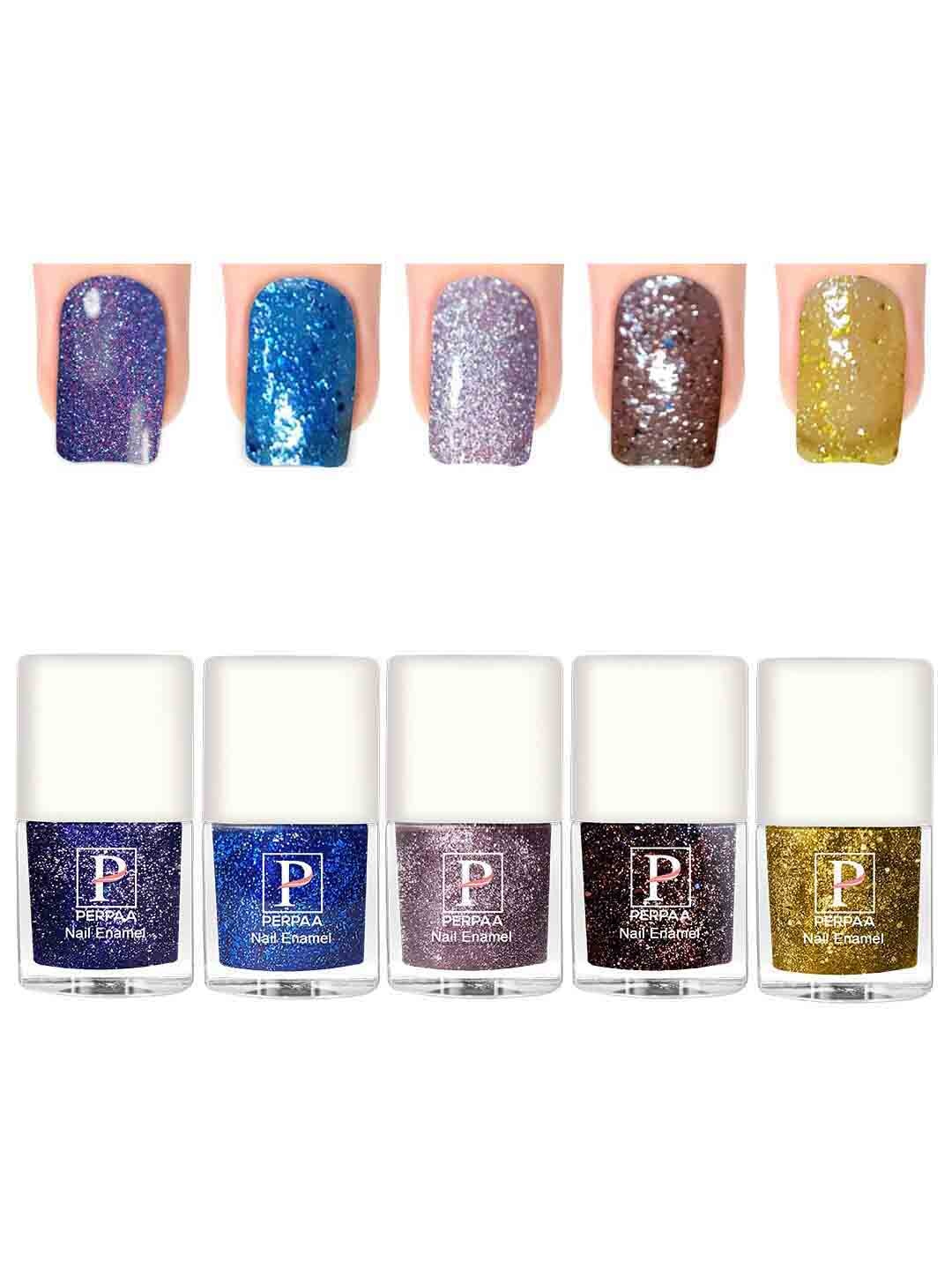 

PERPAA Set Of 5 Glitter Light Reflective UV Gel Sparkly Nail Polish - 5ml Each, Blue