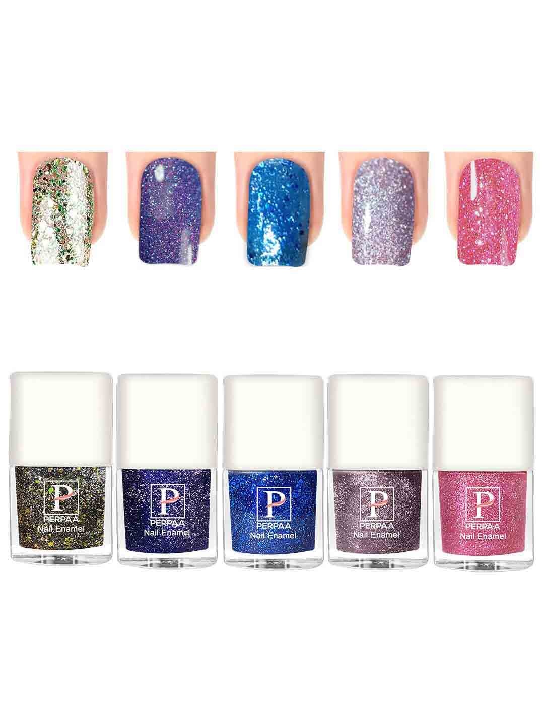 

PERPAA Set Of 5 Glitter Light Flashing Sparkly UV Gel Nail Polish -5ml Each-91-92-93-94-97, Purple