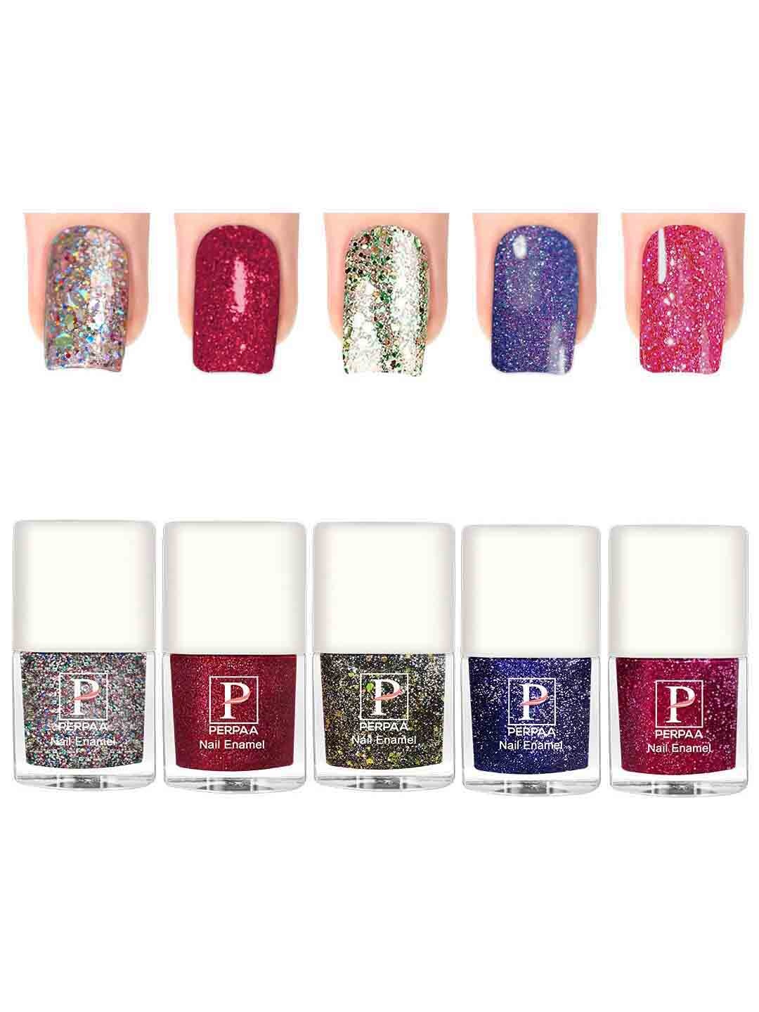 

PERPAA Set Of 5 Glitter Light Flashing Sparkly UV Gel Nail Polish -5ml Each-89-90-91-92-96, Pink