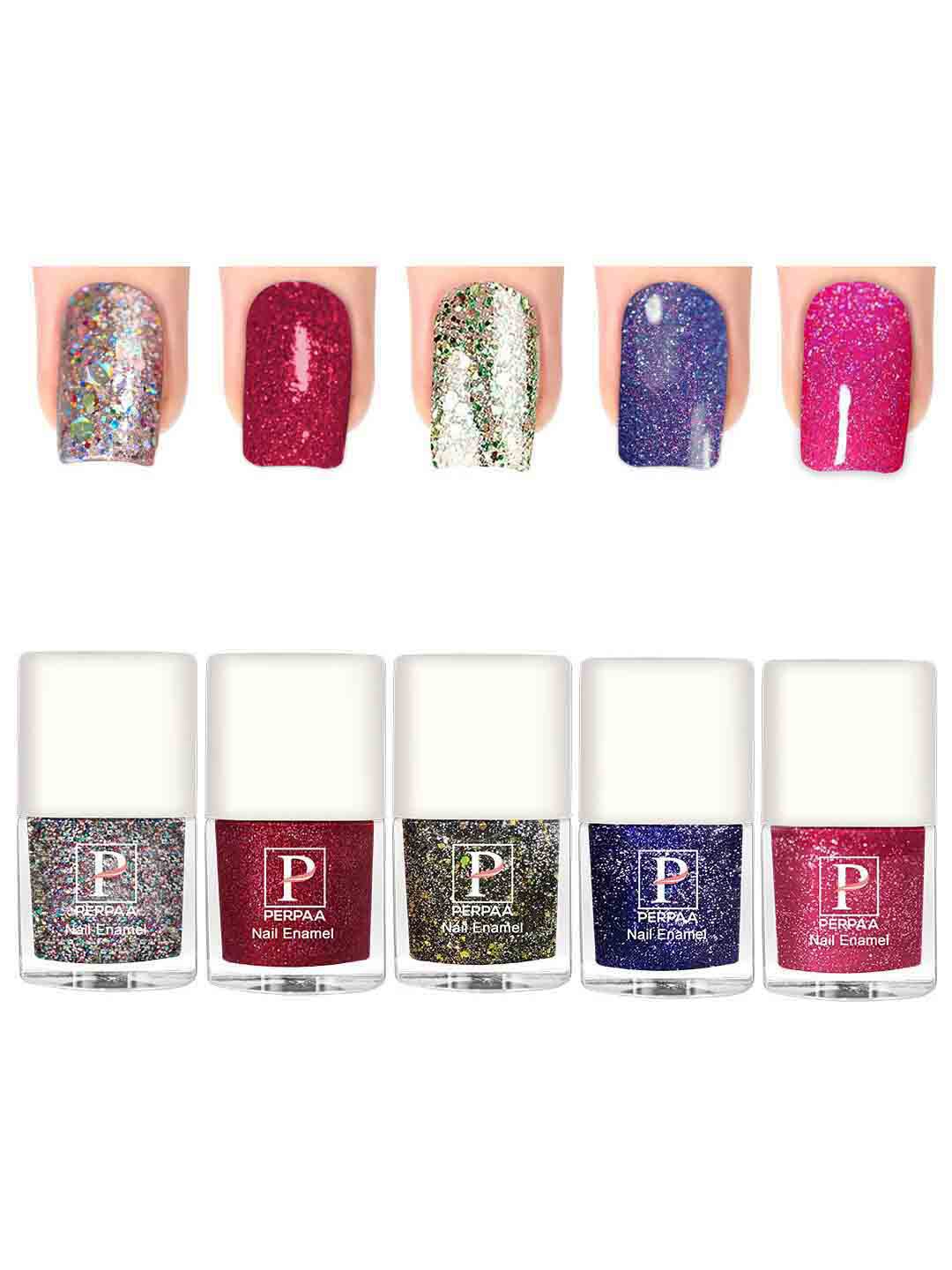 

PERPAA Set Of 5 Glitter Light Reflective UV Gel Sparkly Nail Polish - 5ml Each, Pink