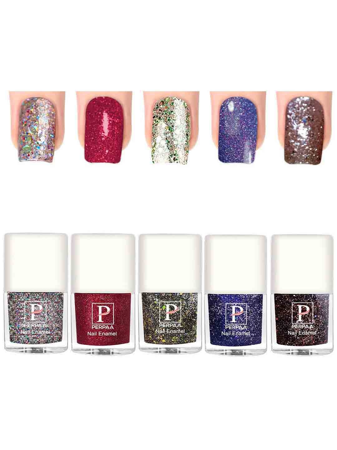 

PERPAA Set Of 5 Glitter Light Reflective UV Gel Sparkly Nail Polish - 5ml Each, Gold