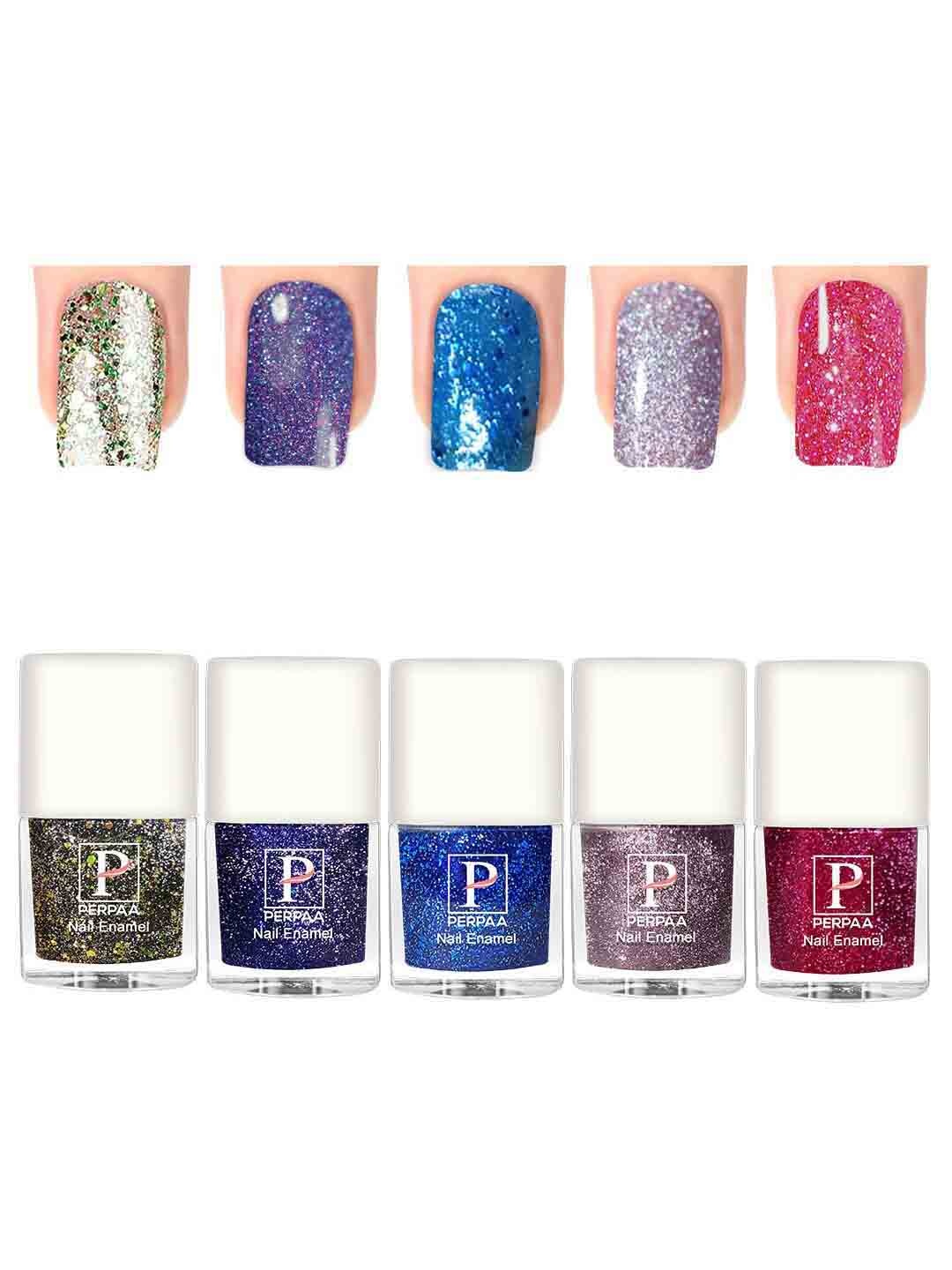 

PERPAA Set Of 5 Glitter Light Reflective UV Gel Sparkly Nail Polish - 5ml Each, Pink