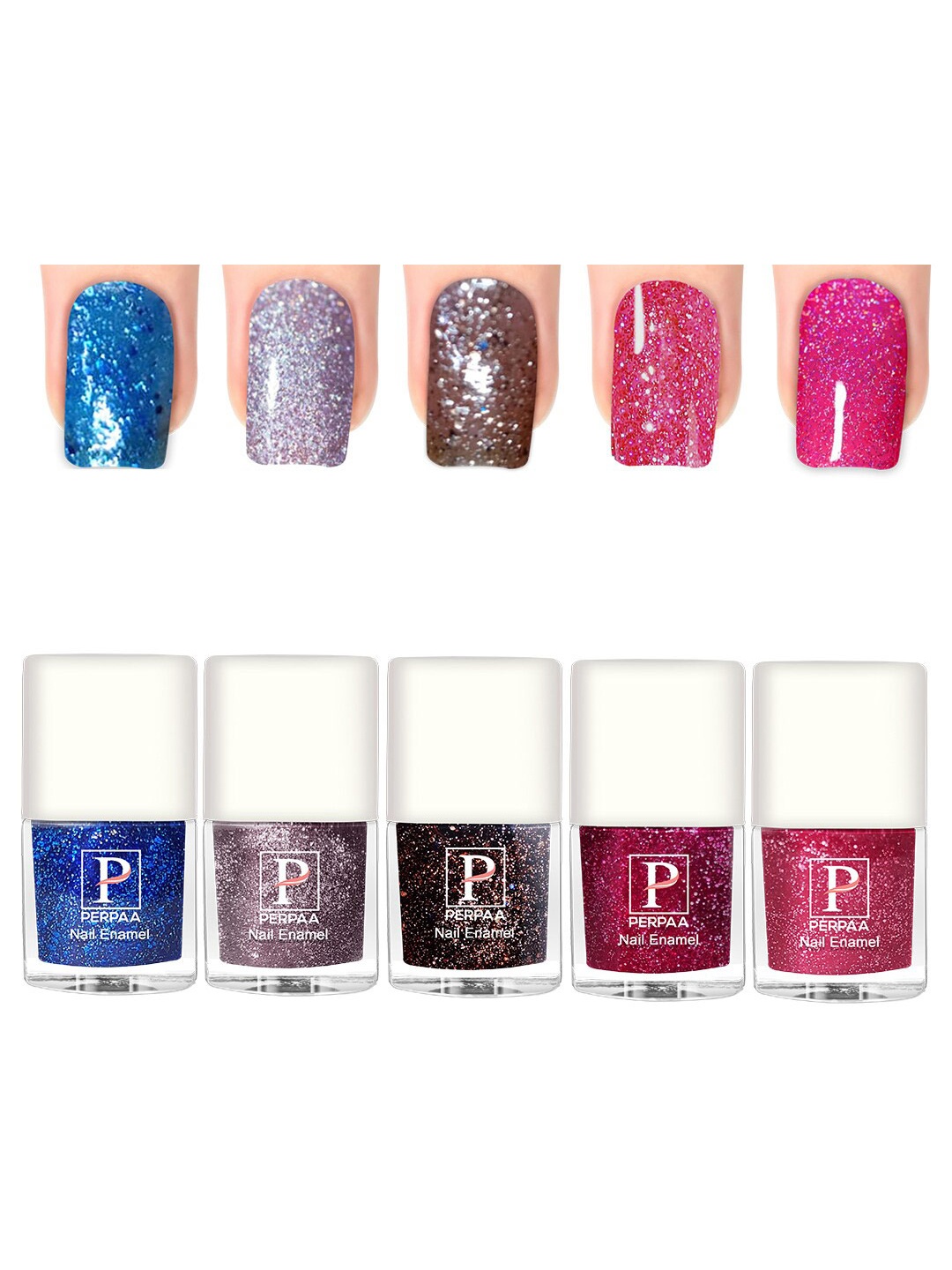 

PERPAA Set Of 5 Glitter Light Reflective UV Gel Sparkly Nail Polish - 5ml Each, Pink