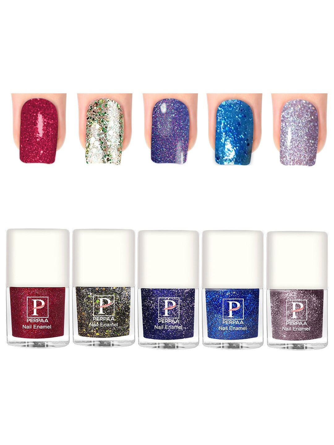 

PERPAA Set Of 5 Glitter Light Flashing Sparkly Gel Nail Polish - 5ml Each, Red