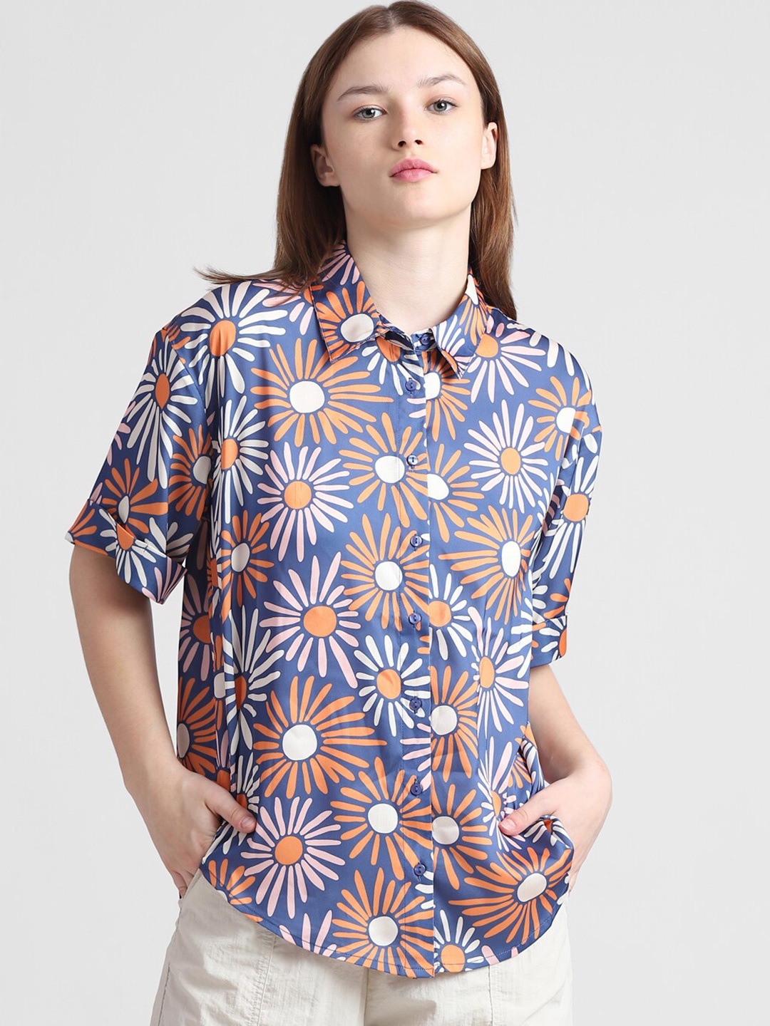 

ONLY Floral Opaque Printed Casual Shirt, Blue
