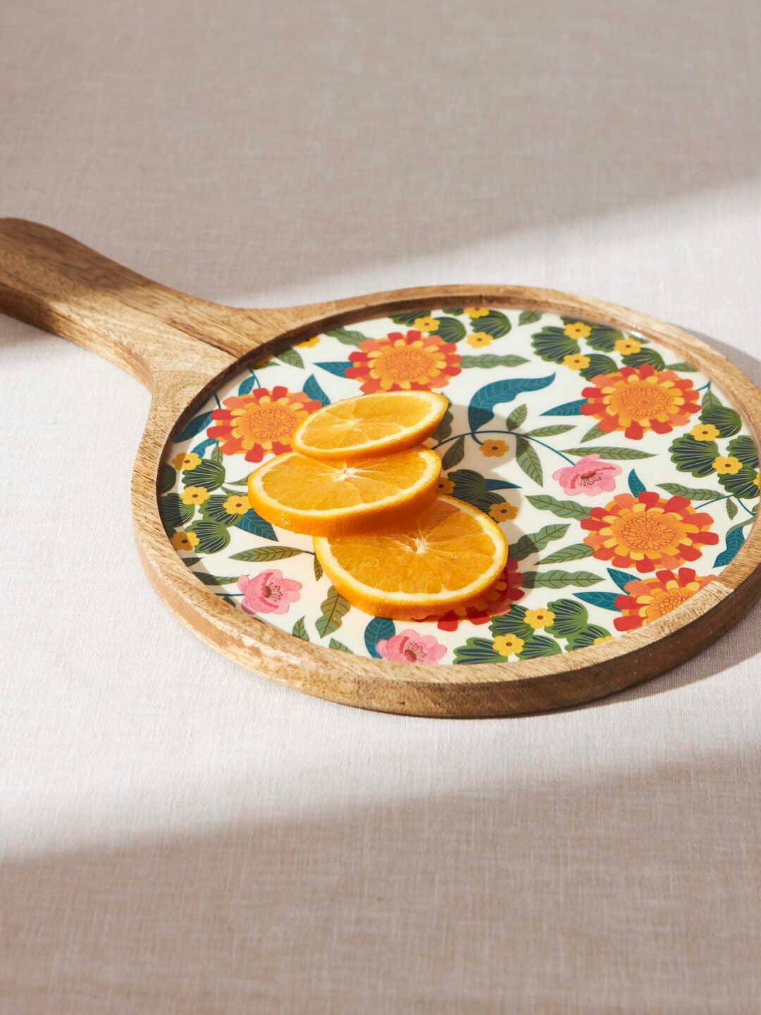 

Chumbak Marigold White & Green Wood Cheese Platter