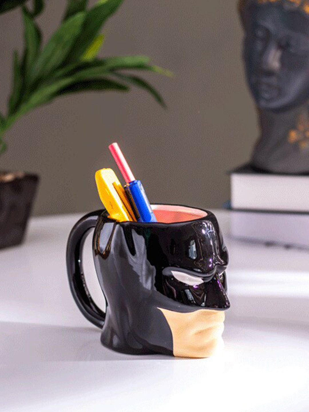 

THEDECORKART Black Batman Design Ceramic Glossy Pen Holder Mug