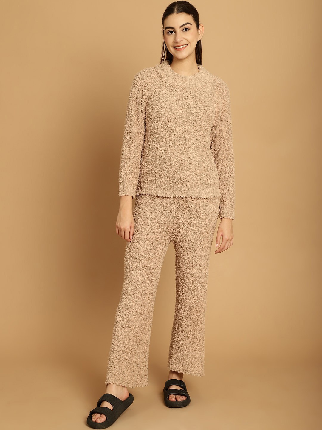 

TAG 7 Self Design Sweater With Trousers, Beige