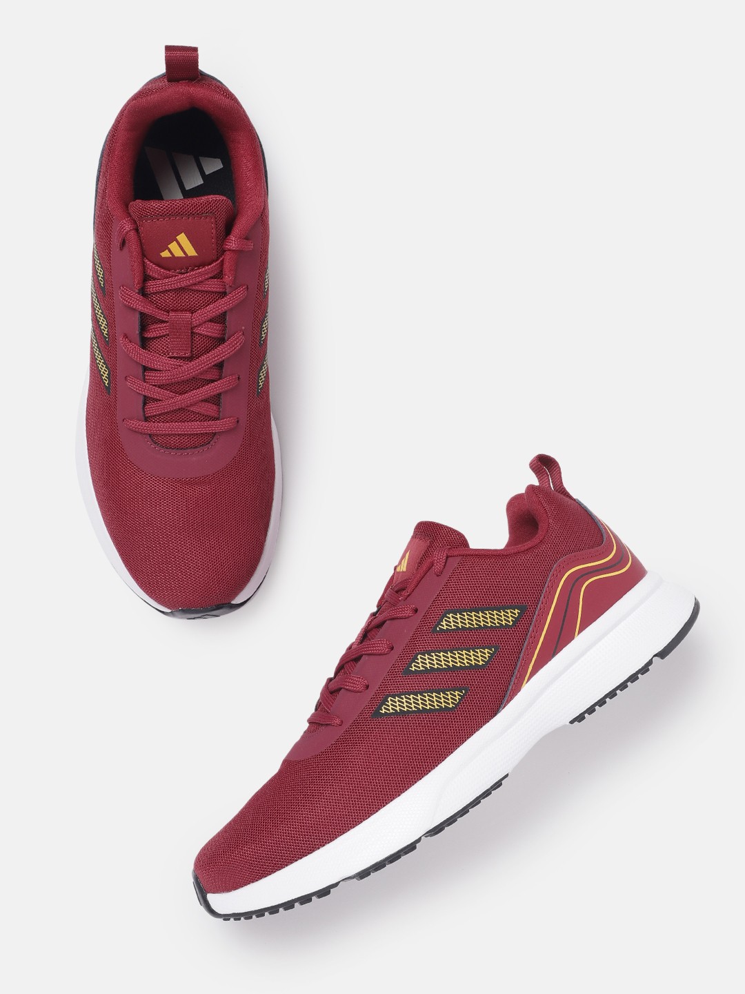 

ADIDAS Men Woven Design Quilite Running Shoes with Striped Detail, Red