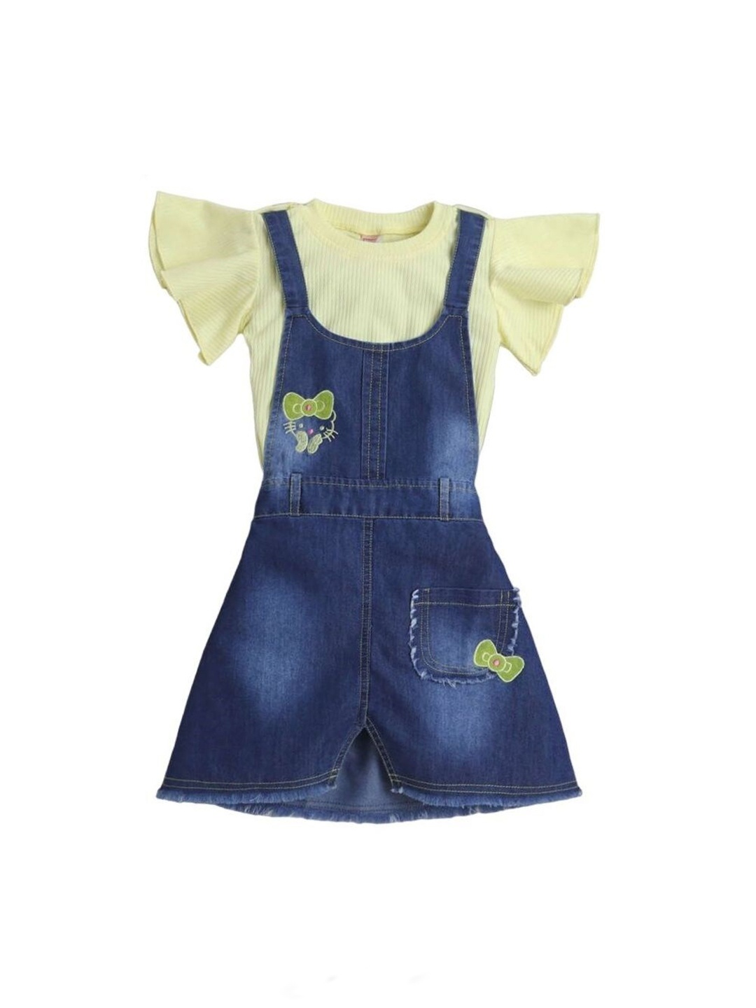 

The Magic Wand Girls Cotton Denim Pinafore Dress With Top, Navy blue