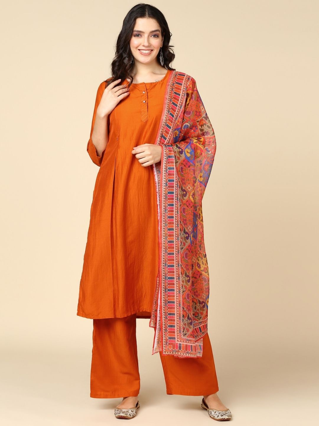 

House Of Zelena Regular A-Line Maternity Kurta & Palazzos With Dupatta, Orange