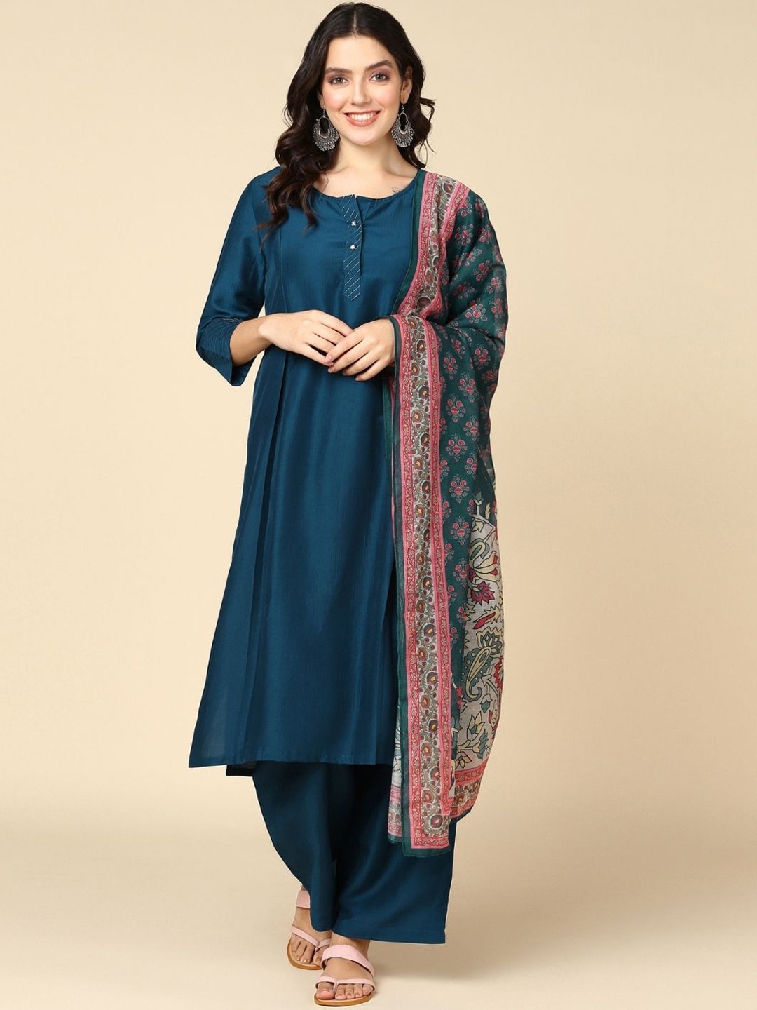 

House Of Zelena Regular A-Line Maternity Kurta & Palazzos With Dupatta, Blue