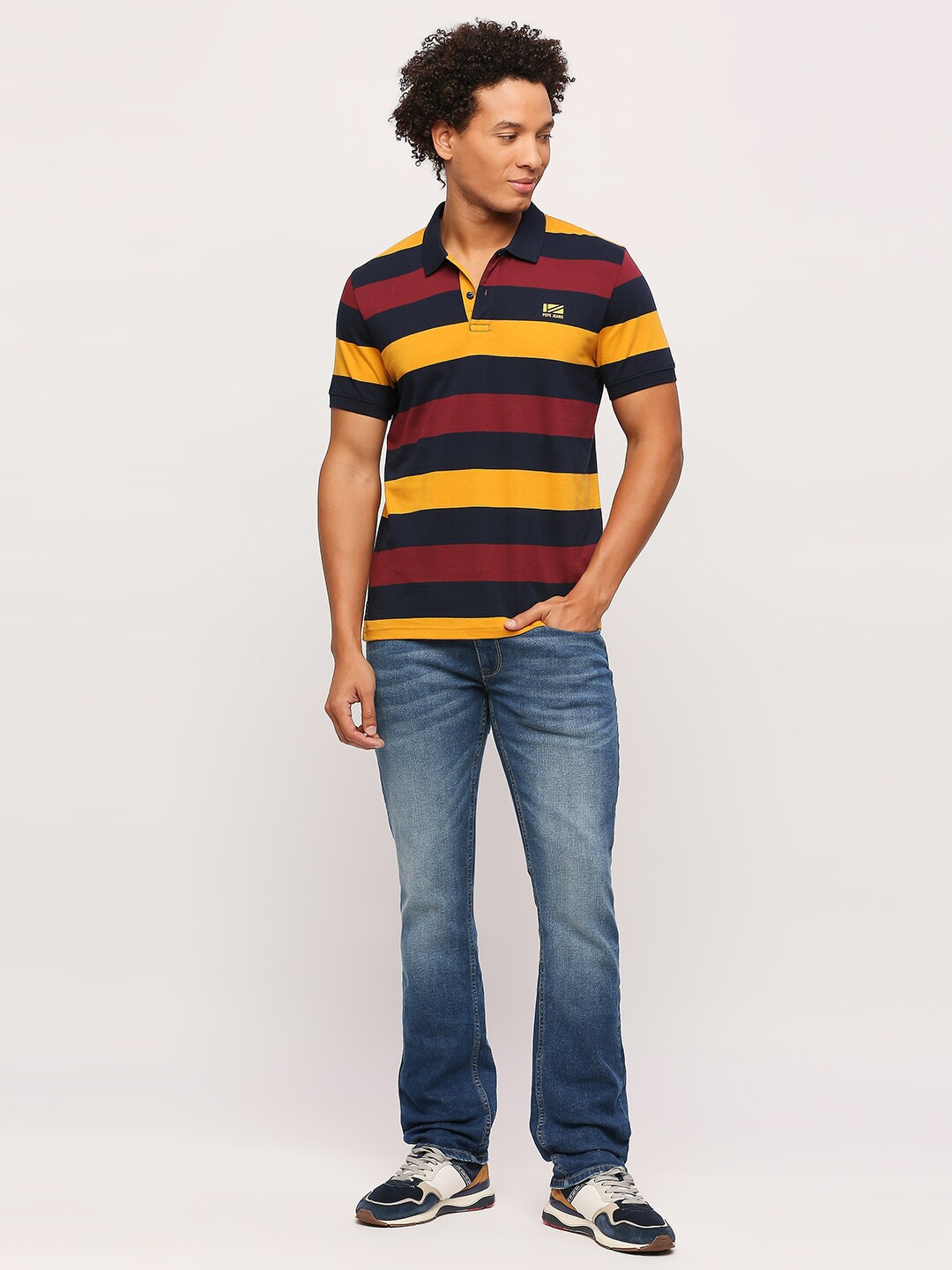 

Pepe Jeans Striped Polo Collar Cotton T-shirt, Blue