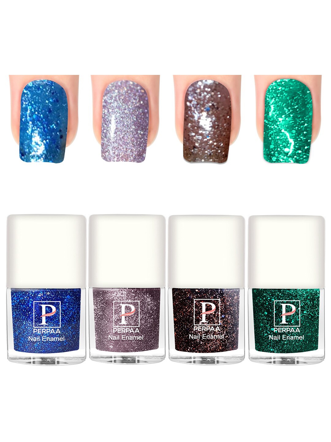 

PERPAA Set Of 4 Glitter Light Reflective UV Gel Sparkly Nail Polish - 5ml Each, Turquoise blue