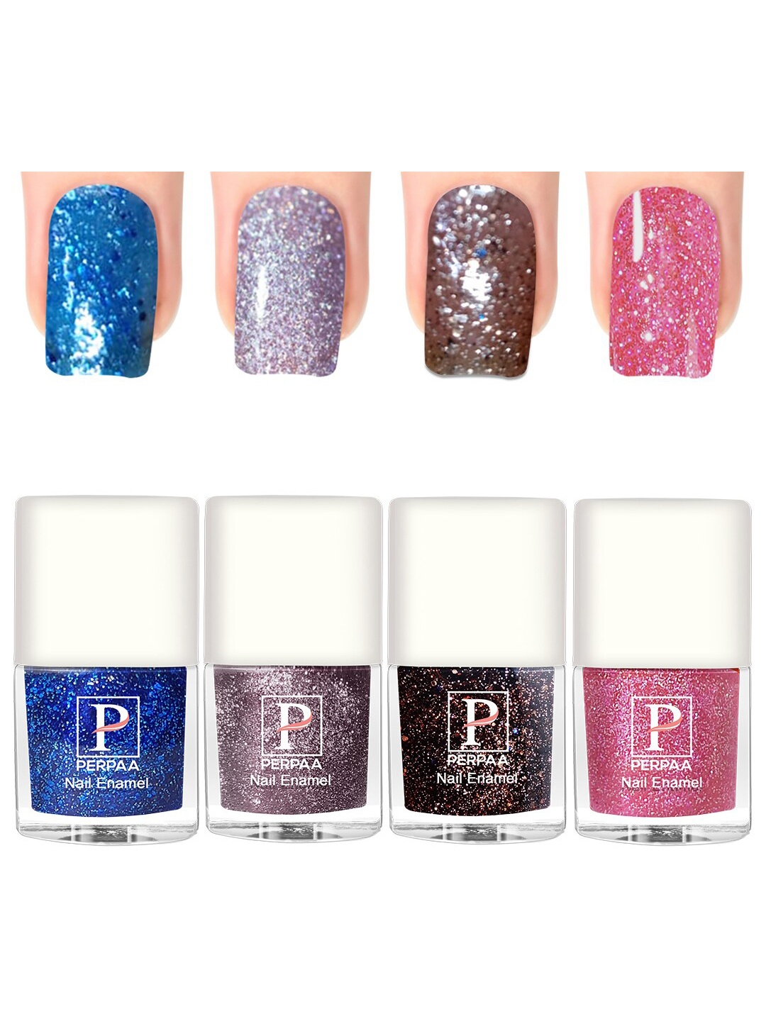 

PERPAA Set Of 4 Glitter Light Reflective UV Gel Sparkly Nail Polish - 5ml Each, Pink