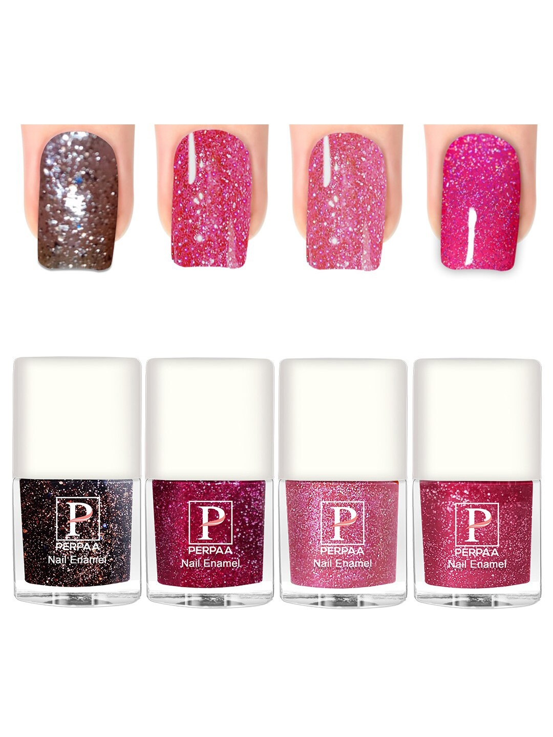 

PERPAA Set Of 4 Glitter Light Flashing Sparkly UV Gel Nail Polish -5ml Each-95-96-97 &98, Pink