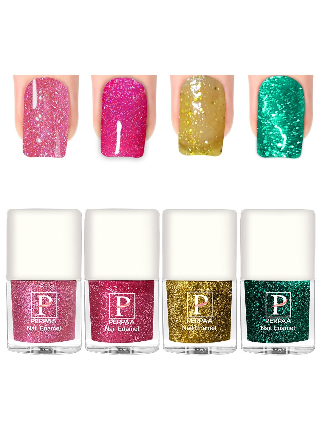 

PERPAA Set Of 4 Glitter Light Flashing Sparkly UV Gel Nail Polish -5ml Each-97-98-99-100, Pink