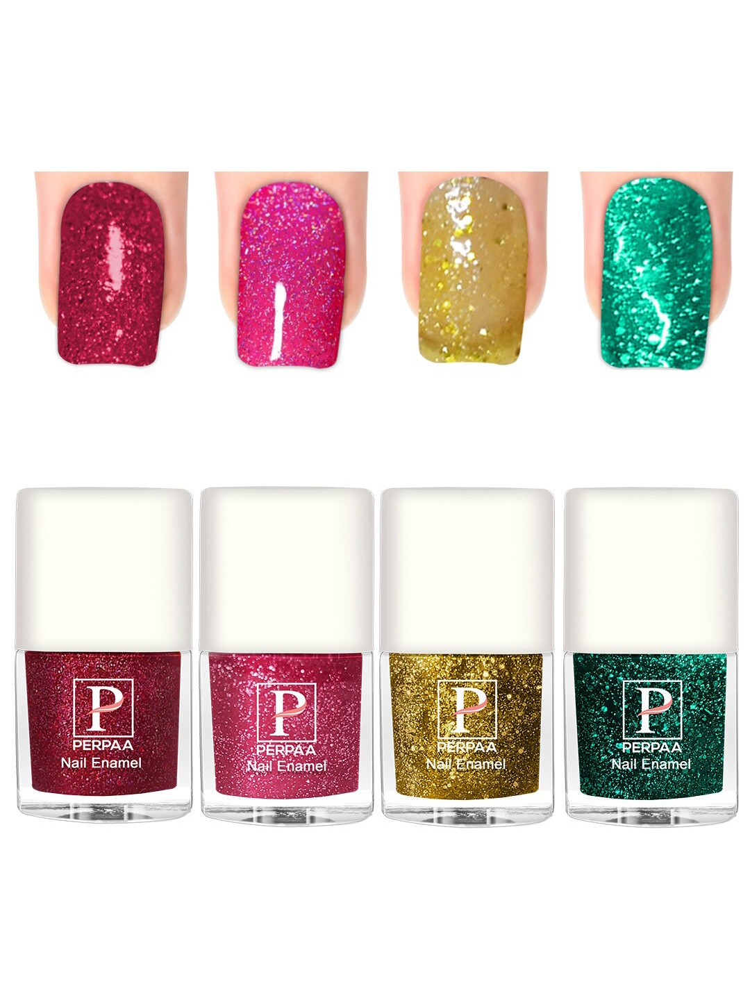 

PERPAA 4Pcs Glitter Light UV Gel Nail Polish - 5ml Each-Light Pink-Yellow-Dark Green-Red