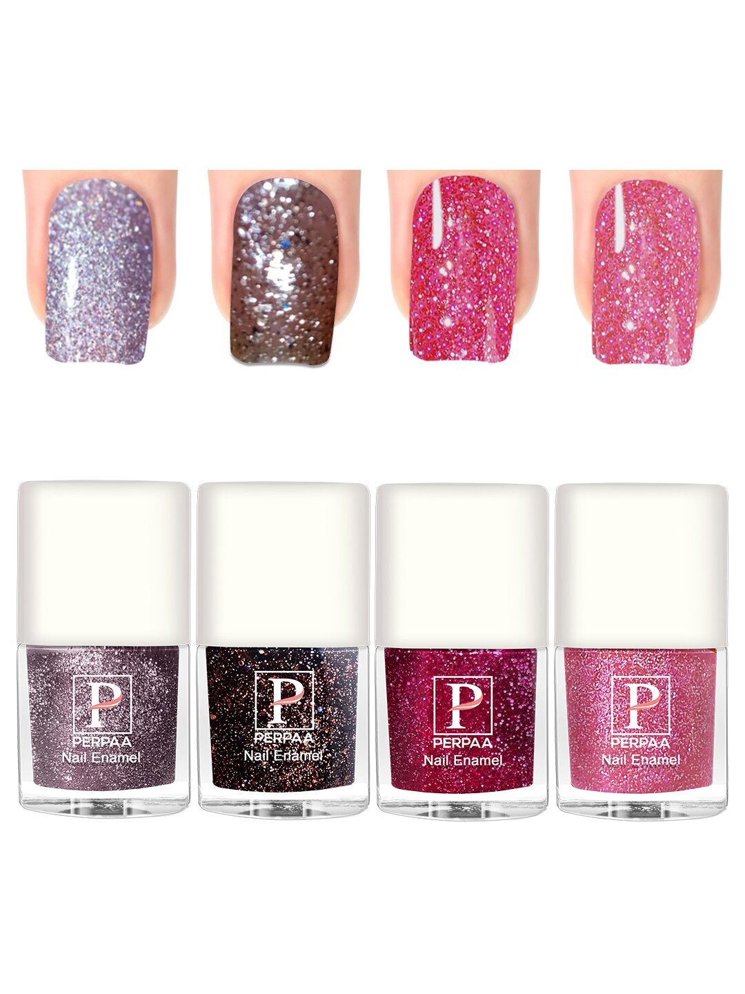 

PERPAA Set Of 4 Glitter Light Reflective UV Gel Sparkly Nail Polish - 5ml Each, Pink