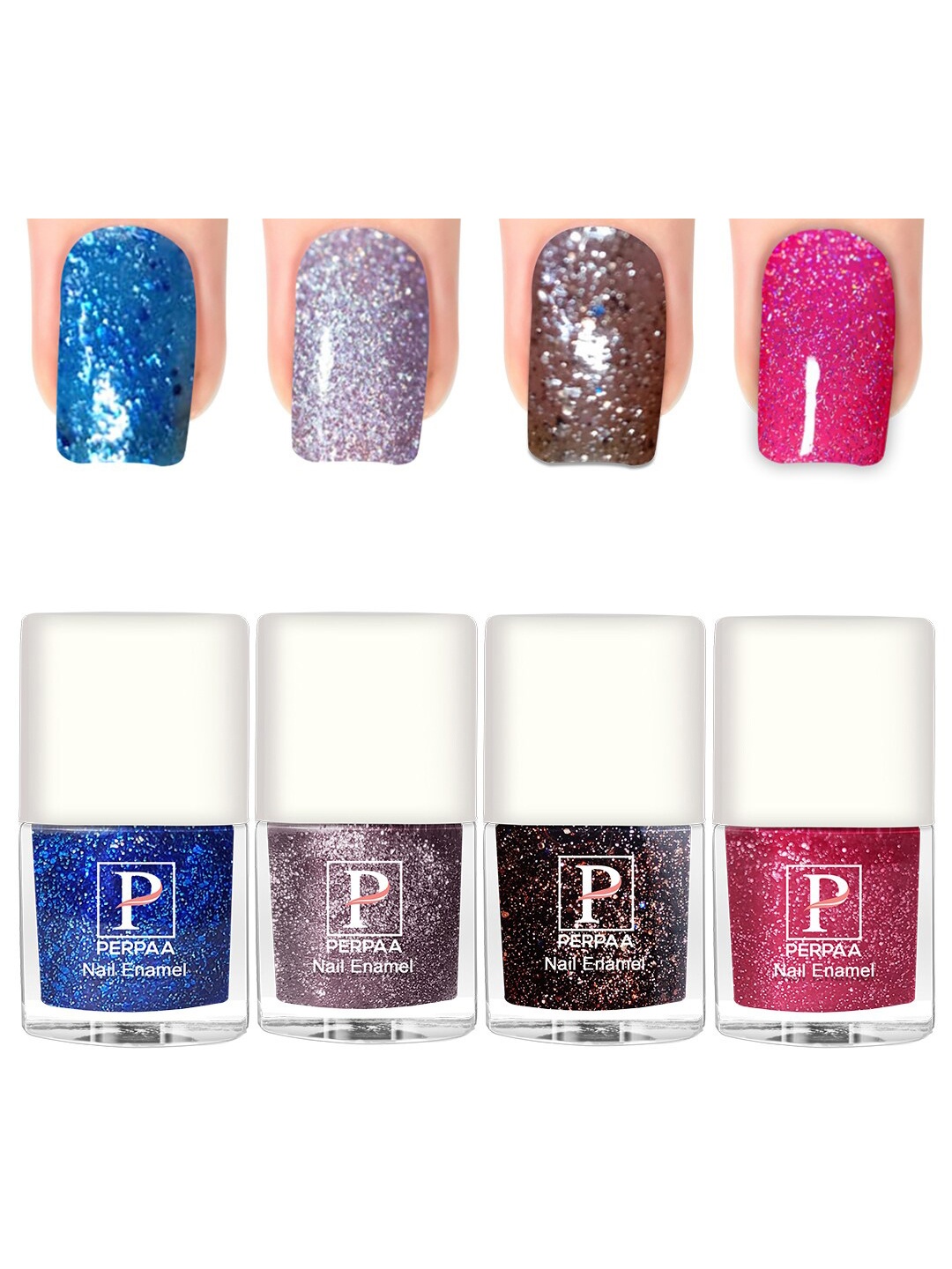 

PERPAA Set Of 4 Glitter Light Reflective UV Gel Sparkly Nail Polish - 5ml Each, Blue