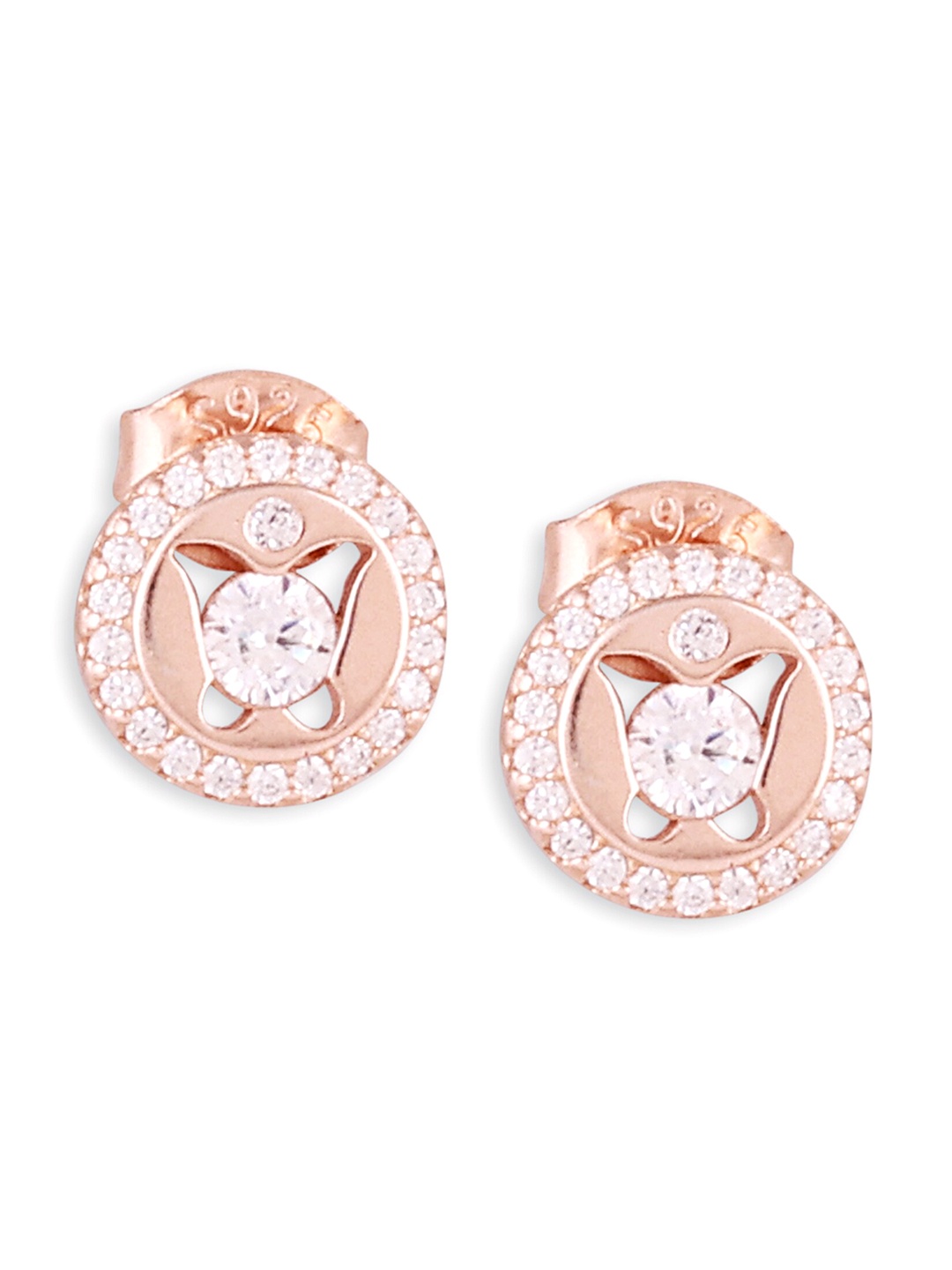 

Silverwala Silver Cubic Zirconia Contemporary Studs Earrings, Rose gold