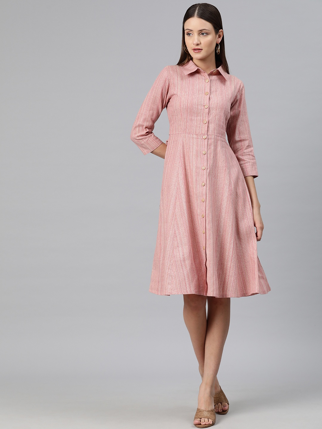 

Cottinfab Striped Shirt Dress, Pink