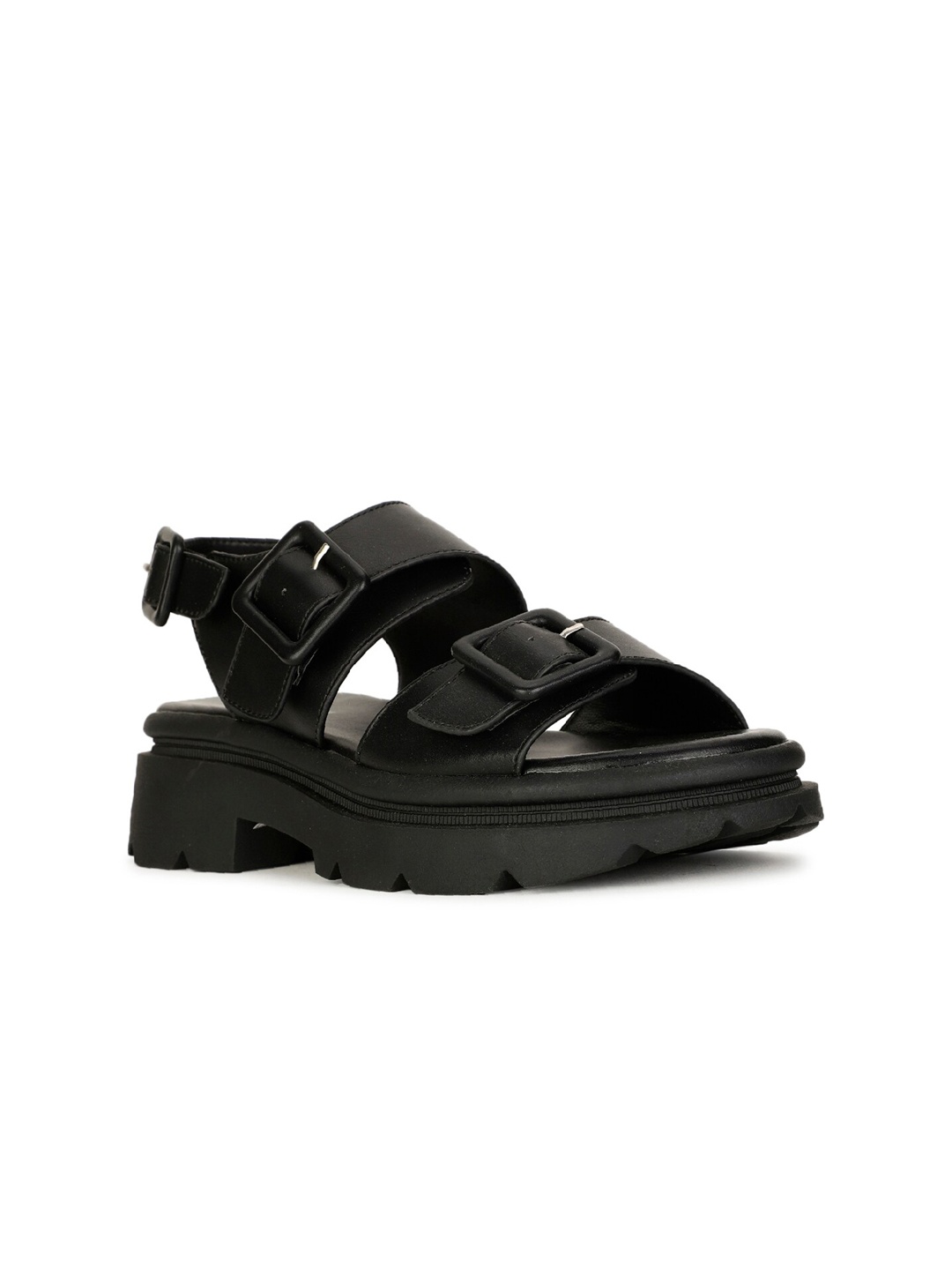 

Bata Open Toe Platform Heels With Buckle Closure, Black
