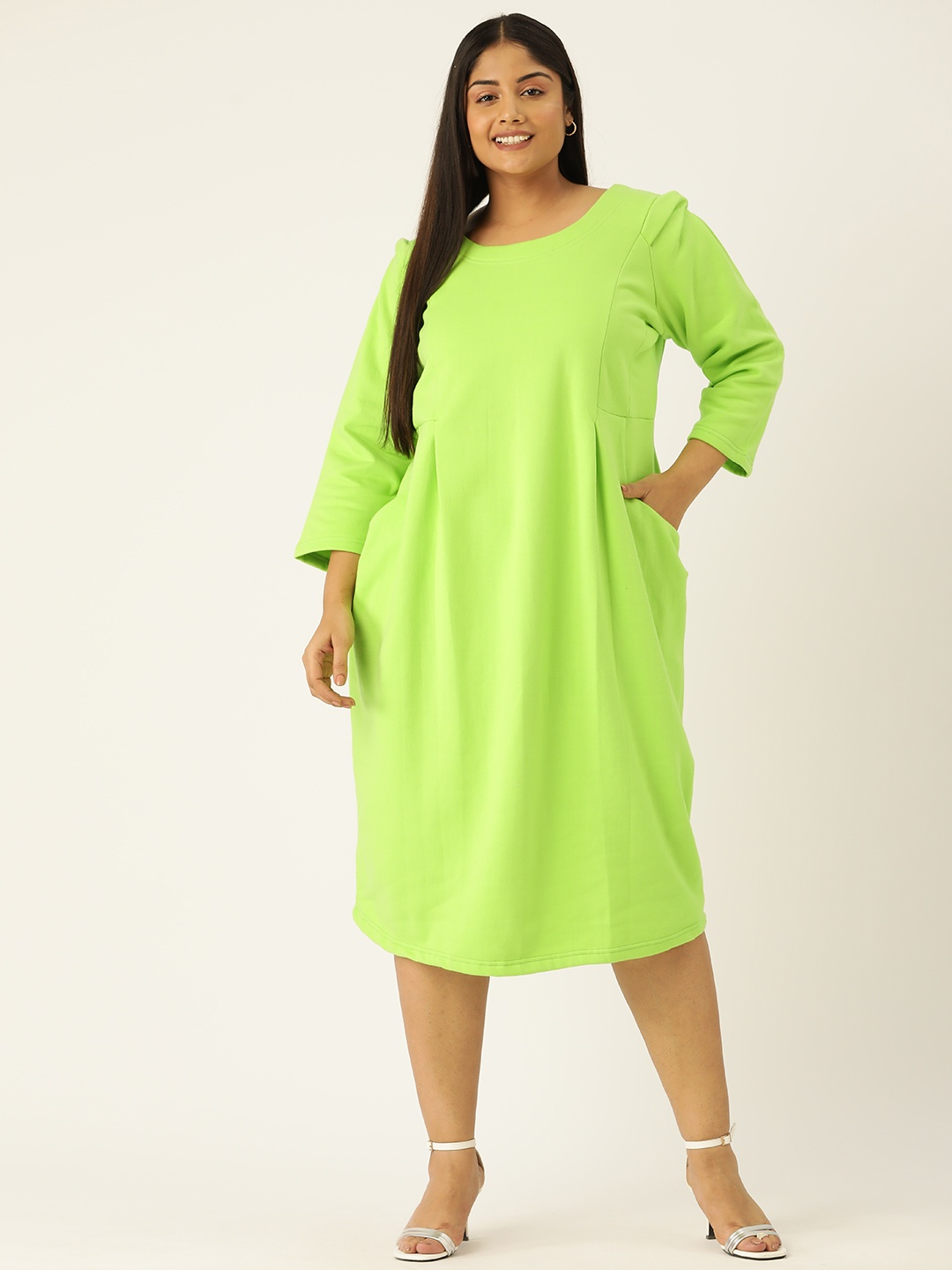 

theRebelinme Plus Size Formal A-Line Midi Dress, Fluorescent green