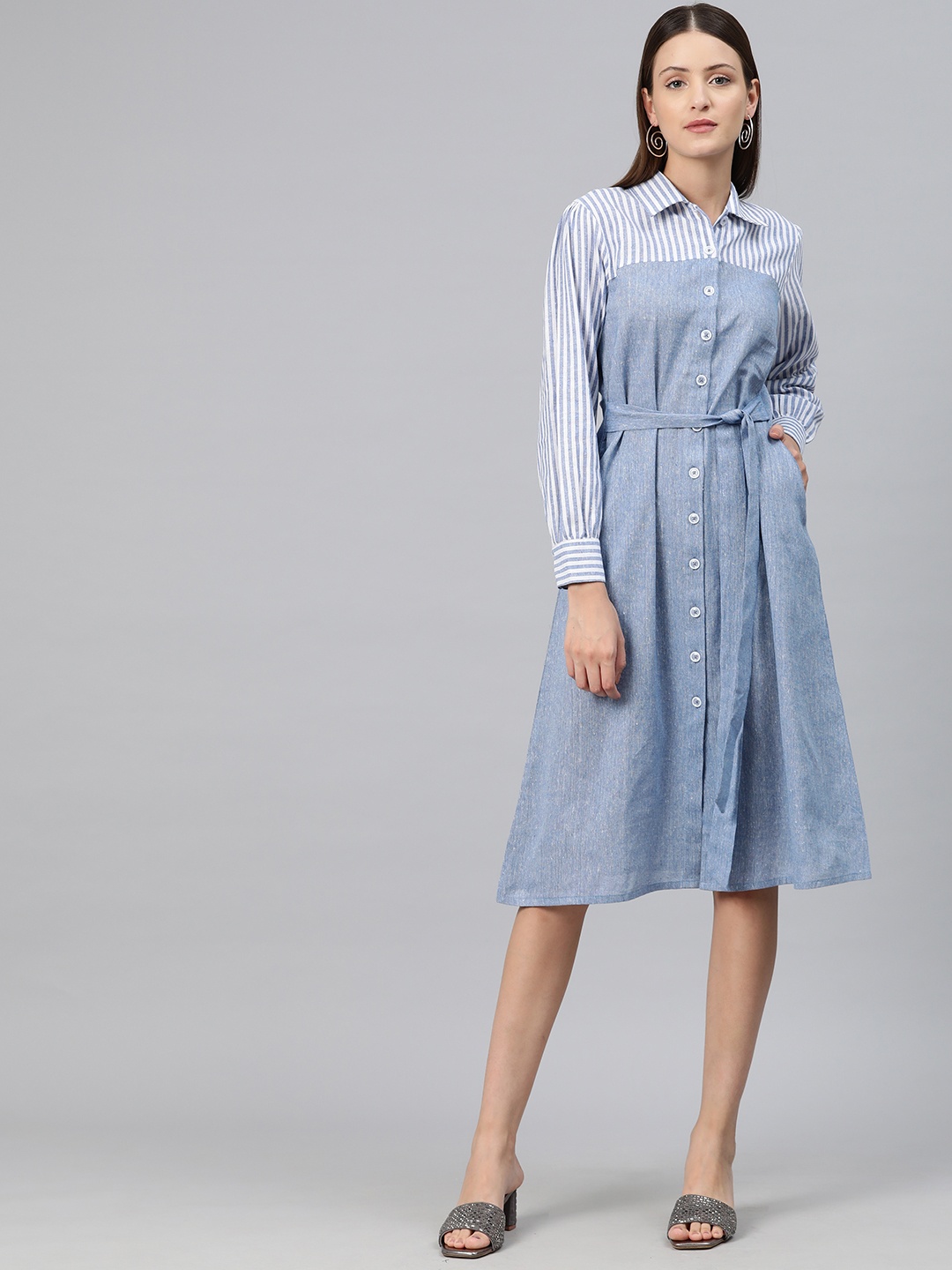 

Cottinfab Striped Shirt Midi Dress, Blue