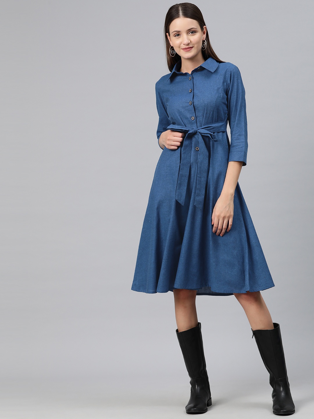 

Cottinfab Shirt Dress with Tie-Up Detail, Blue