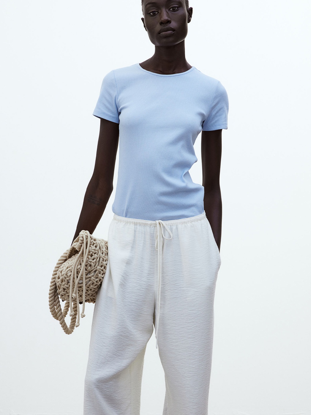 

H&M Ribbed T-shirt, Blue