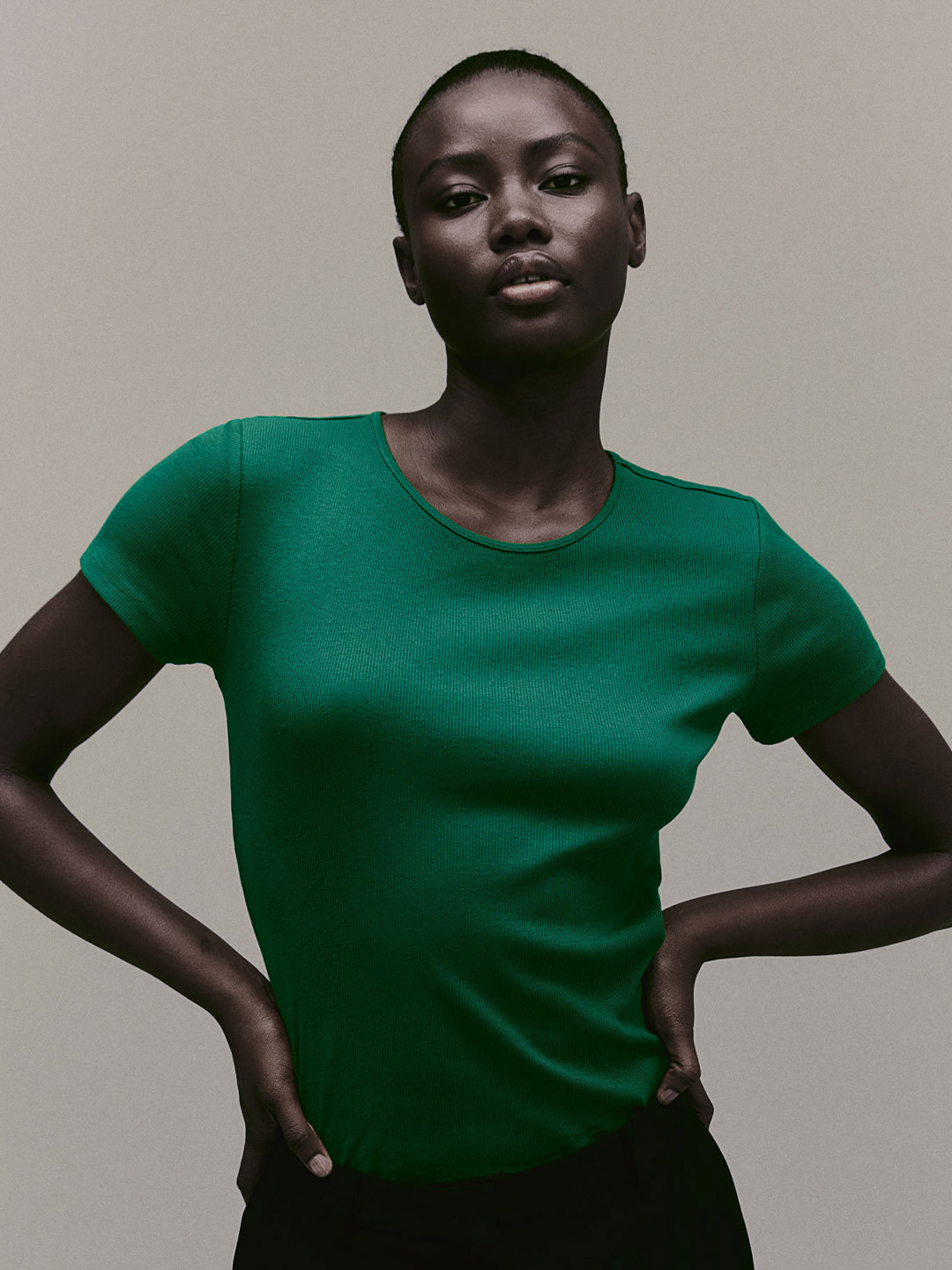 

H&M Ribbed T-Shirt, Green