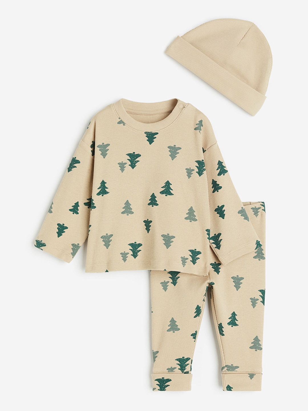 

H&M Boys 3-Piece Ribbed Jersey Set, Beige