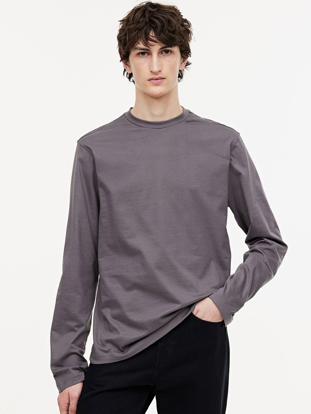 

H&M Pure Cotton Regular Fit Jersey Top, Grey