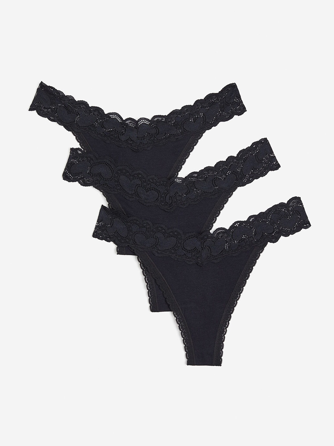 

H&M 3-Pack Cotton Thong Briefs, Black