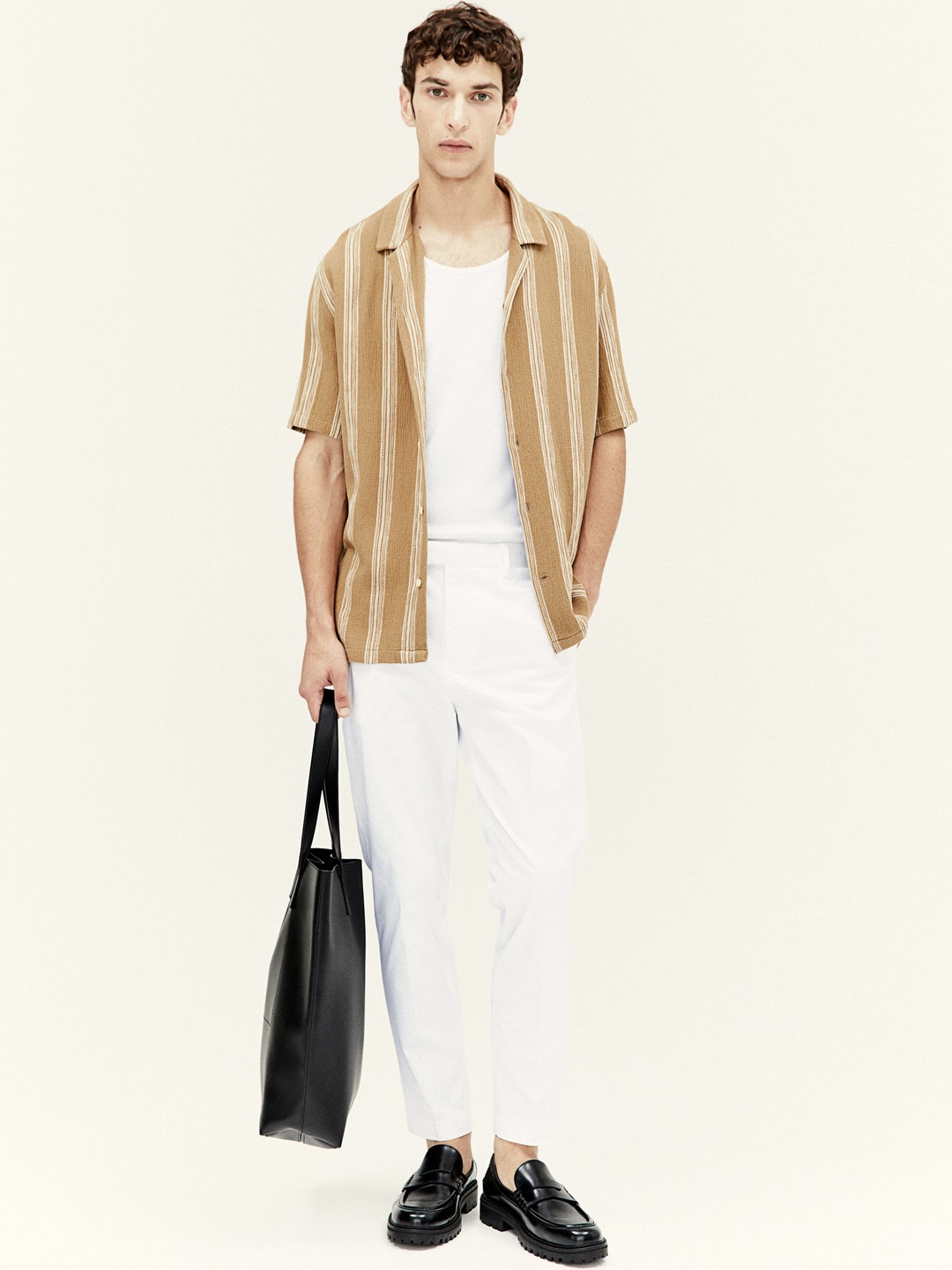 

H&M Men Slim-Fit Cropped Tailored Trousers, White