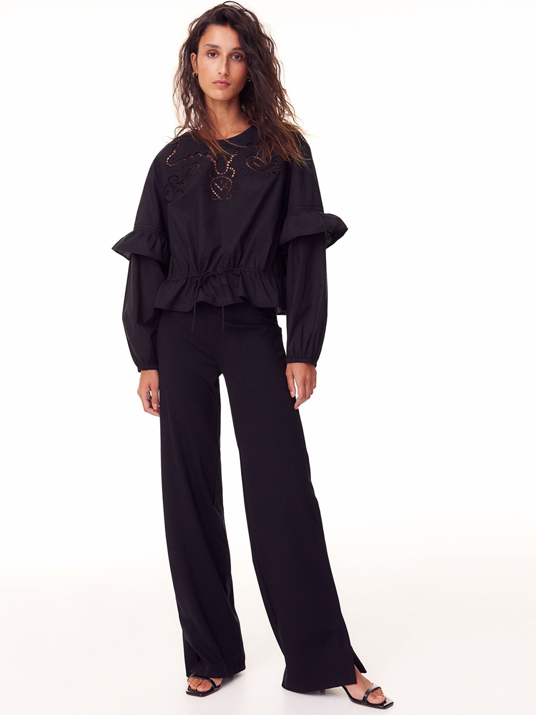 

H&M Slit Hem Trousers, Black