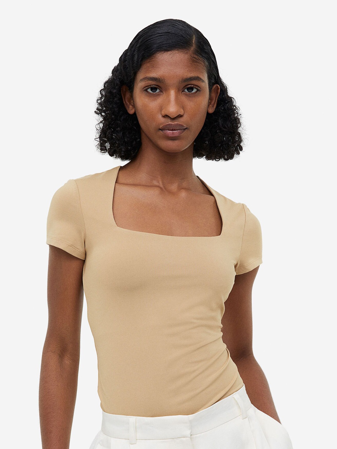 

H&M Sqaure-Neck Top, Beige