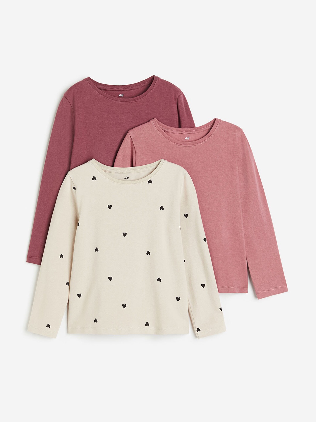 

H&M 3-Pack Long-Sleeved Tops, Pink
