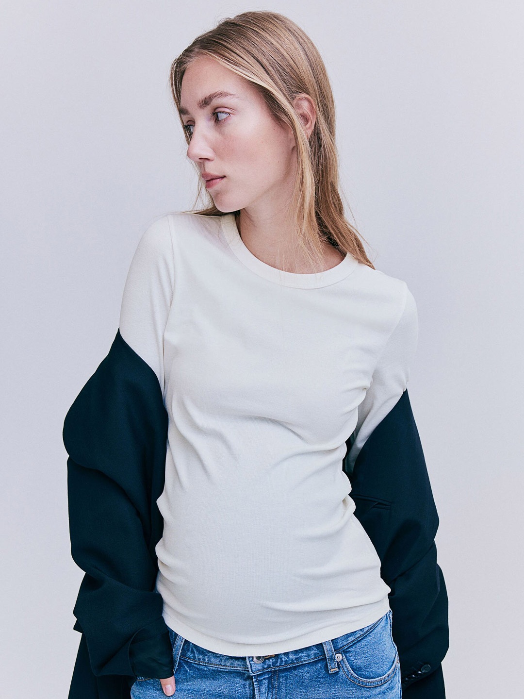 

H&M MAMA Ribbed Jersey Top, White