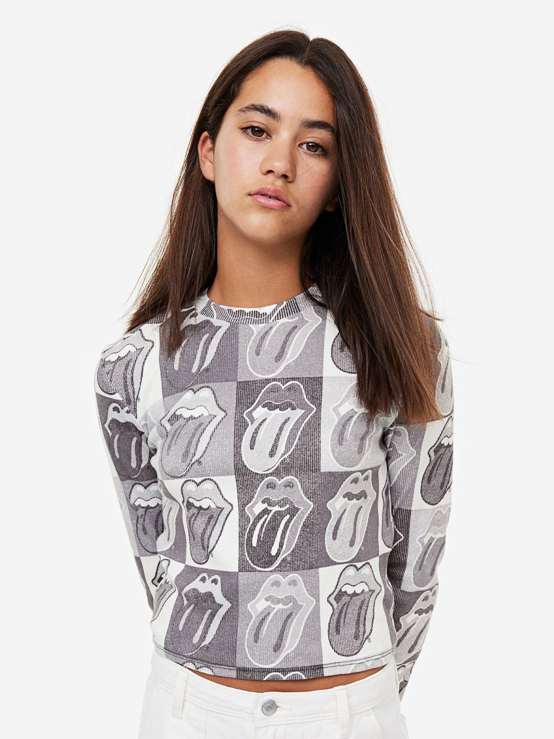 

H&M Girls Printed Jersey Top, Grey