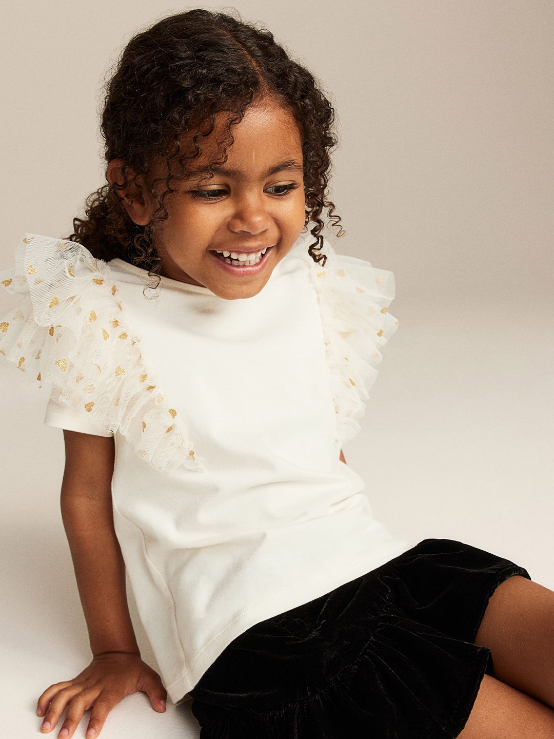 

H&M Girls Flounce-Trimmed Top, White